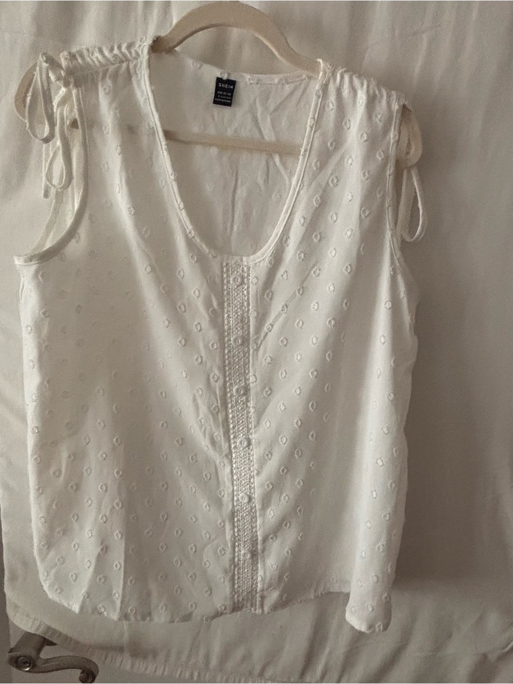 SHEIN White Eyelet Tie-Shoulder Sleeveless Blouse